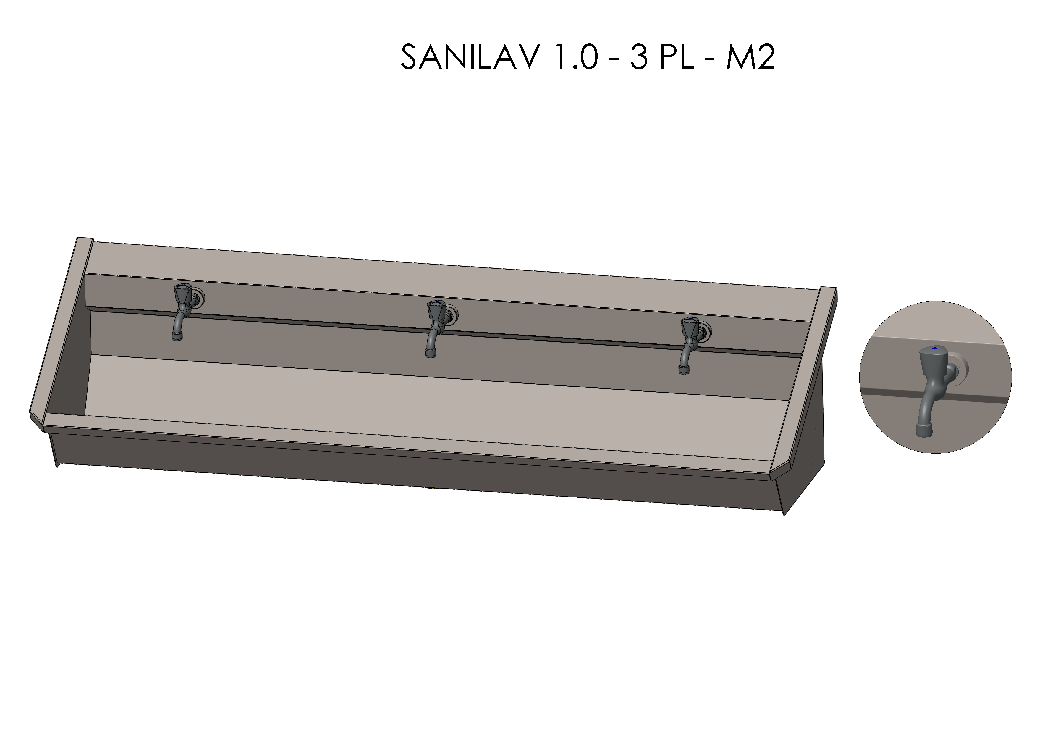 Intersan Sanilav muurwastrog rvs 3p 180 muurkraan SANILAV 1.0-3-M2