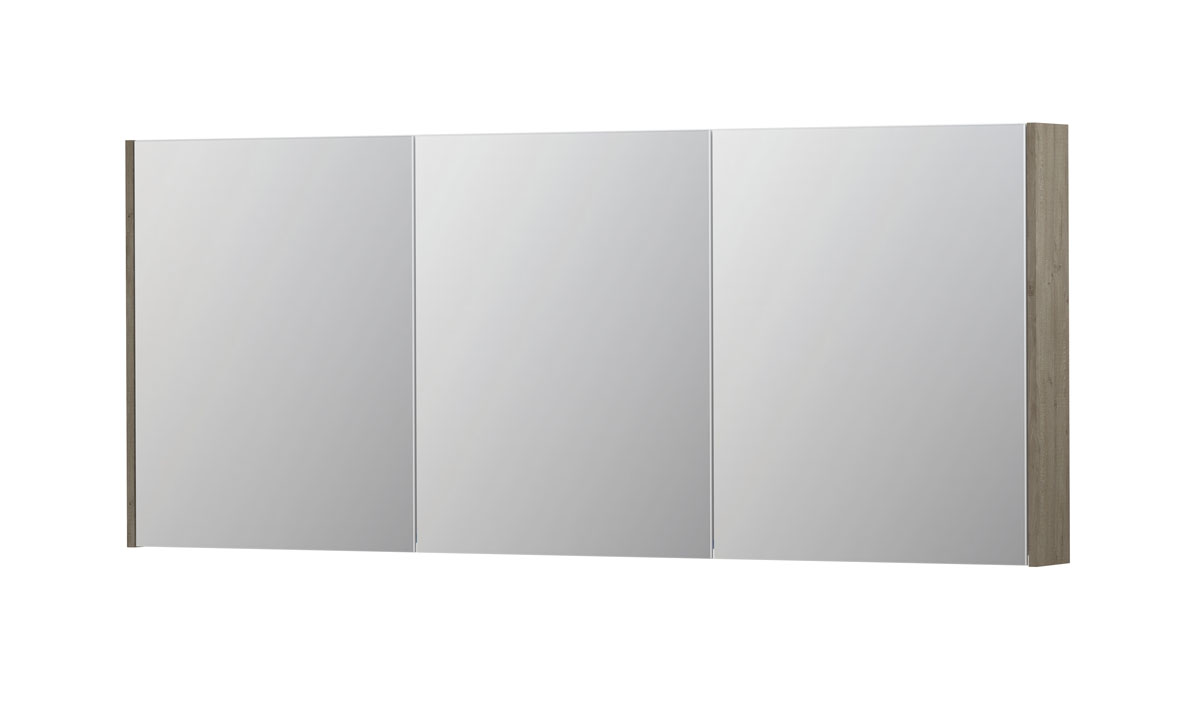 INK SPK2 spiegelkast m. 3 dubbelzijdige spiegeldeuren en stop/schak. 1105566 Greige eiken H730xB1800xD140