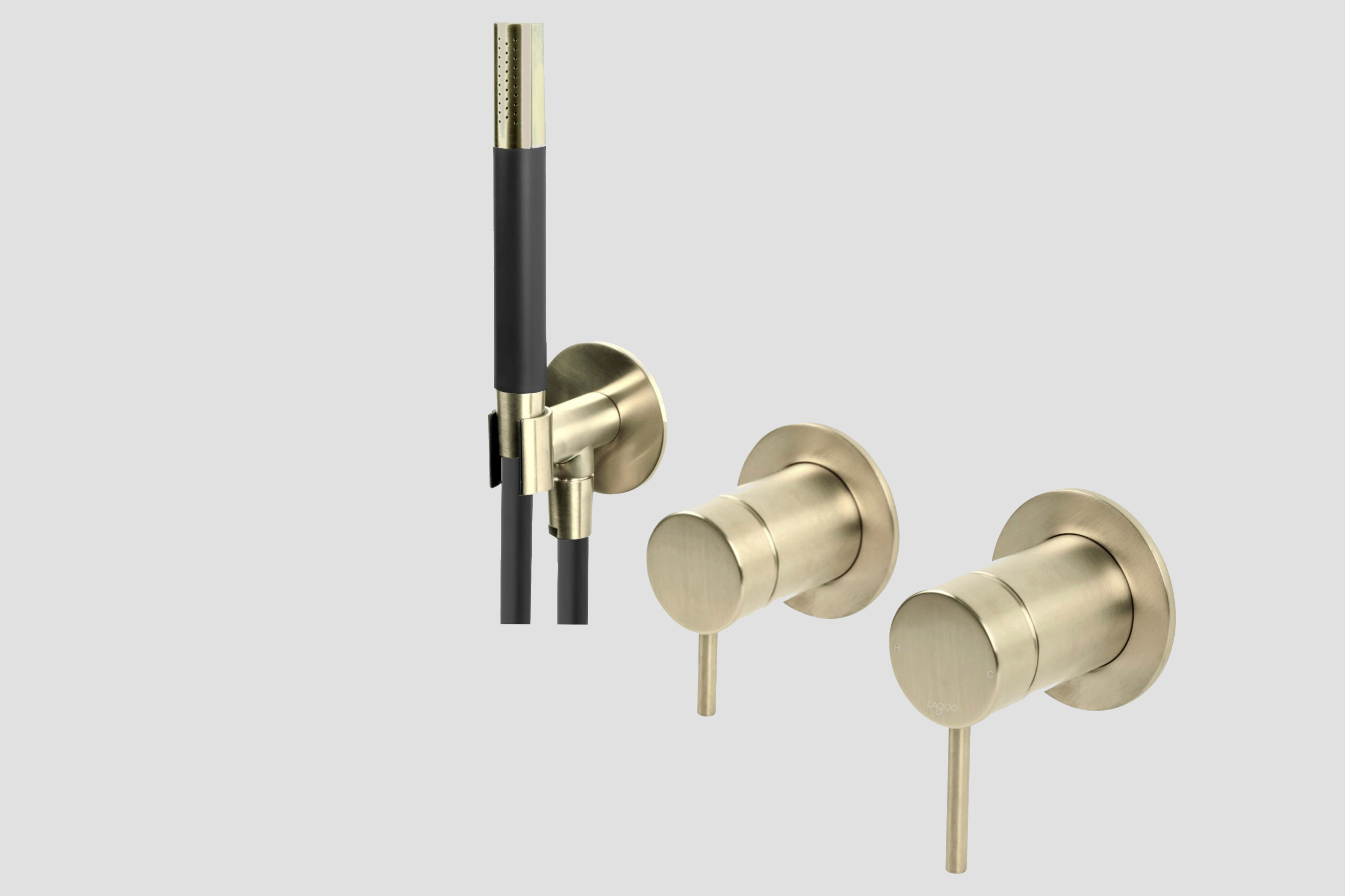 Lagoo Garda Inbouw douche-/badmengkraan m. 2-weg omstel afbouwdeel en handdouche G3218PG Brushed Champagne PVD