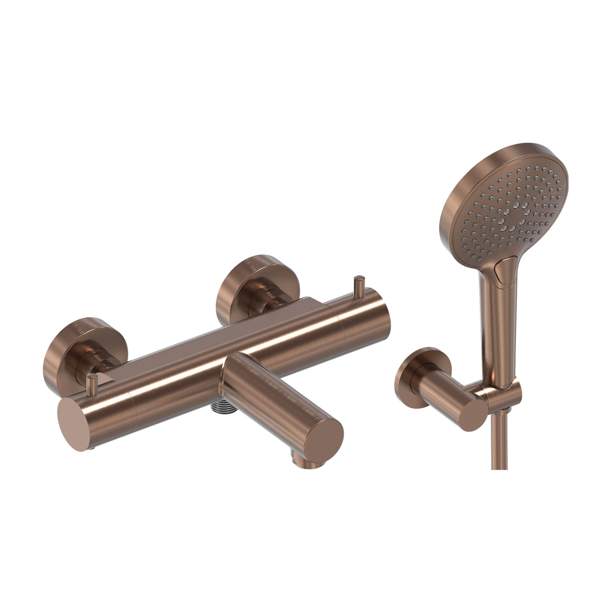 MAY set Badthermostaat wandsteun verst. slang 125 cm en 3-standen handdouche 6802255 Geborsteld mat koper PVD