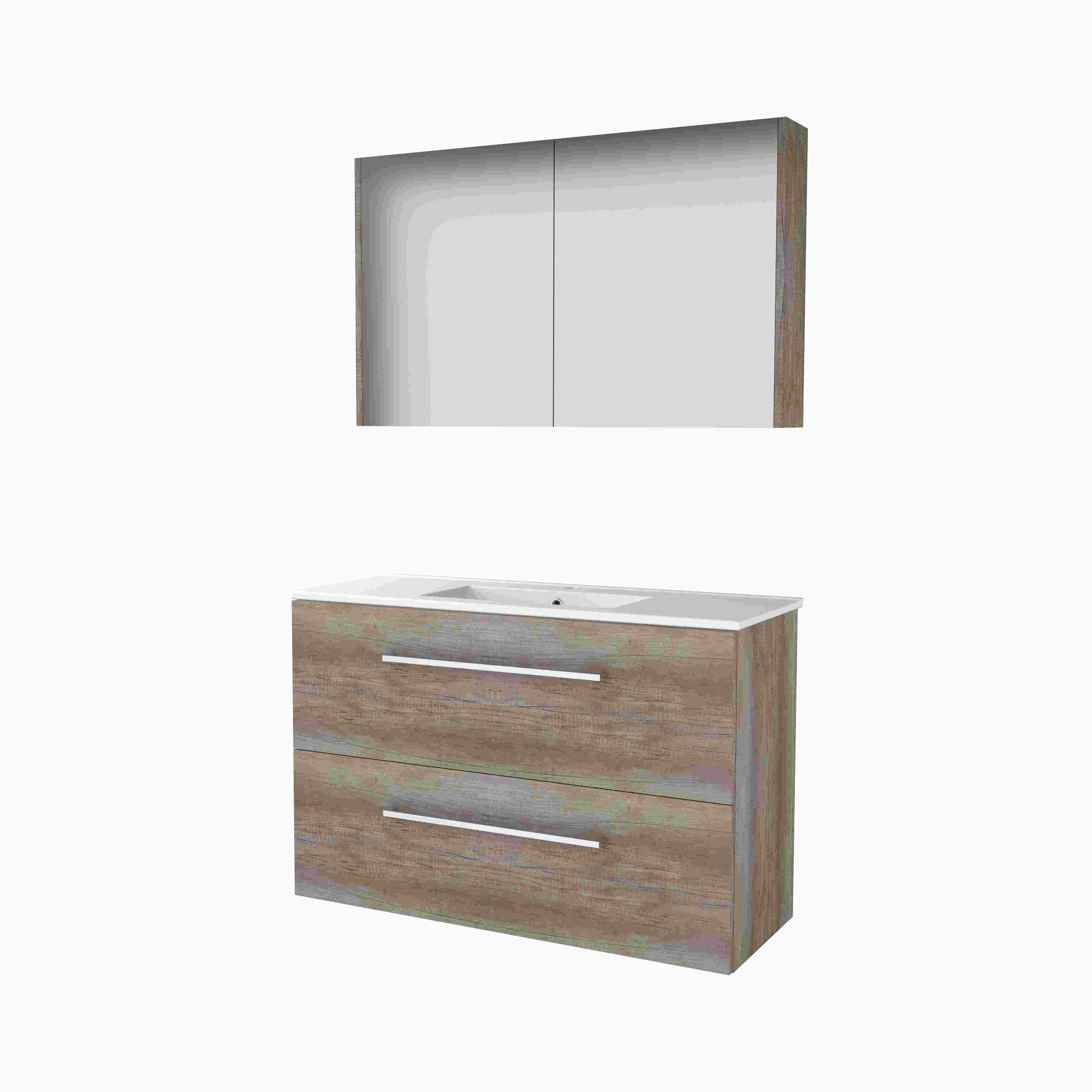 Basic Comfort 39 set 100x39cm met gr. 2 la keram. wast. 1 krgt. incl. kast C39GR100PSO Scotch Oak