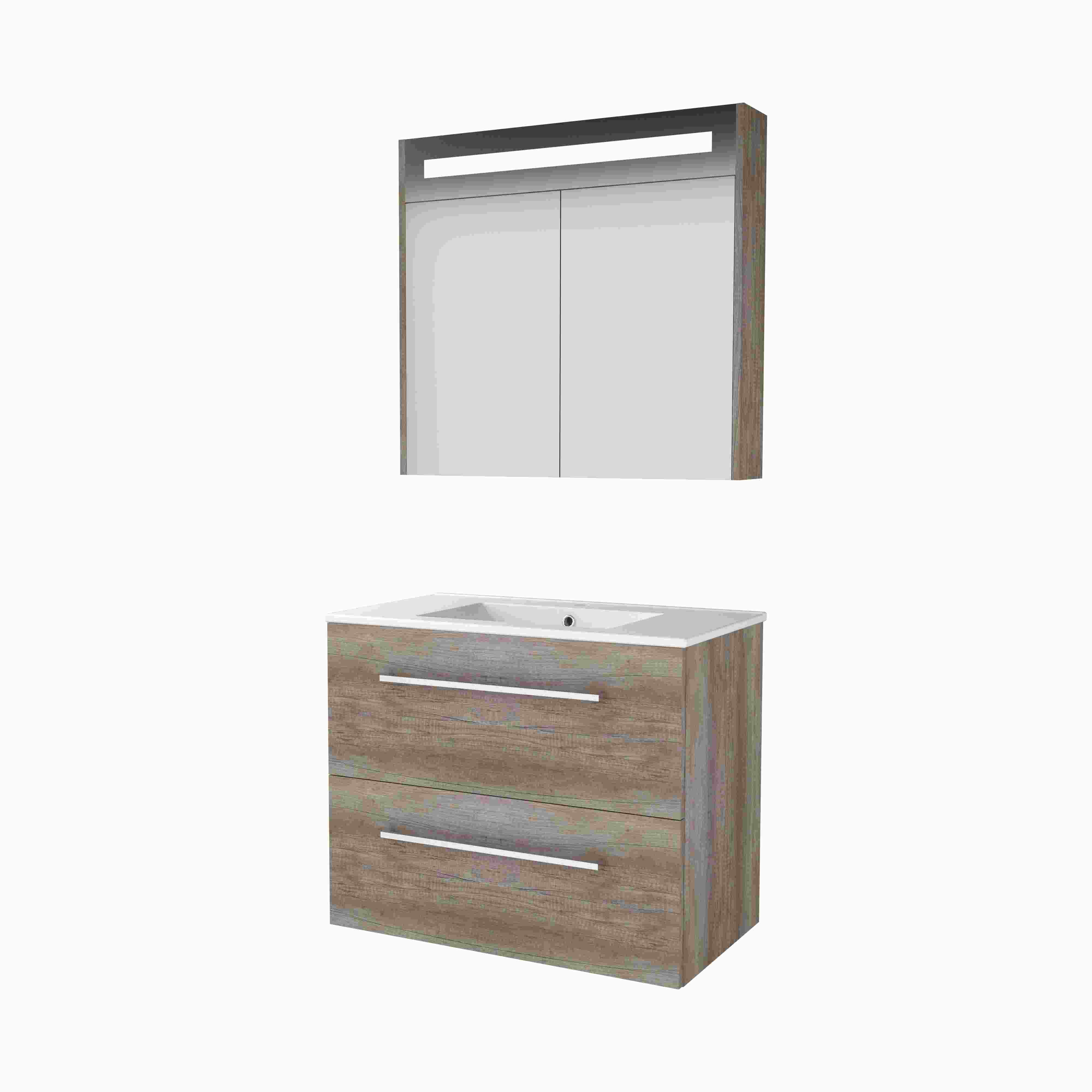 Basic Premium 46 set 80x46cm met gr. 2 la keram. wast. 1 krgt. incl. kast m. verl. P46GR80PSO Scotch Oak