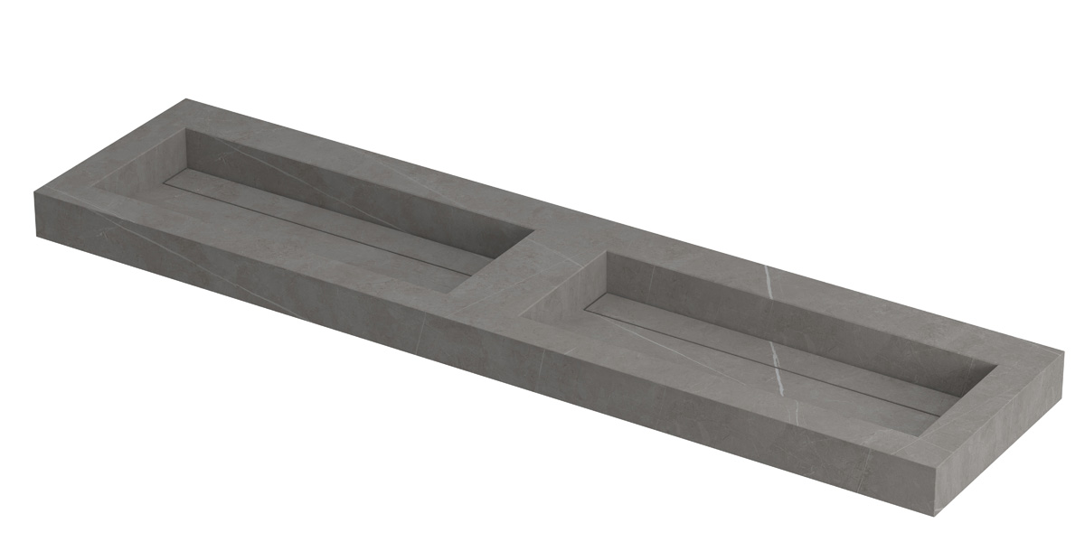 INK Pitch wast. keramische slab bak dubbel m. drain + front + side skirts zonder krgt. H90xB1800xD450 Armani grey mat / 210461
