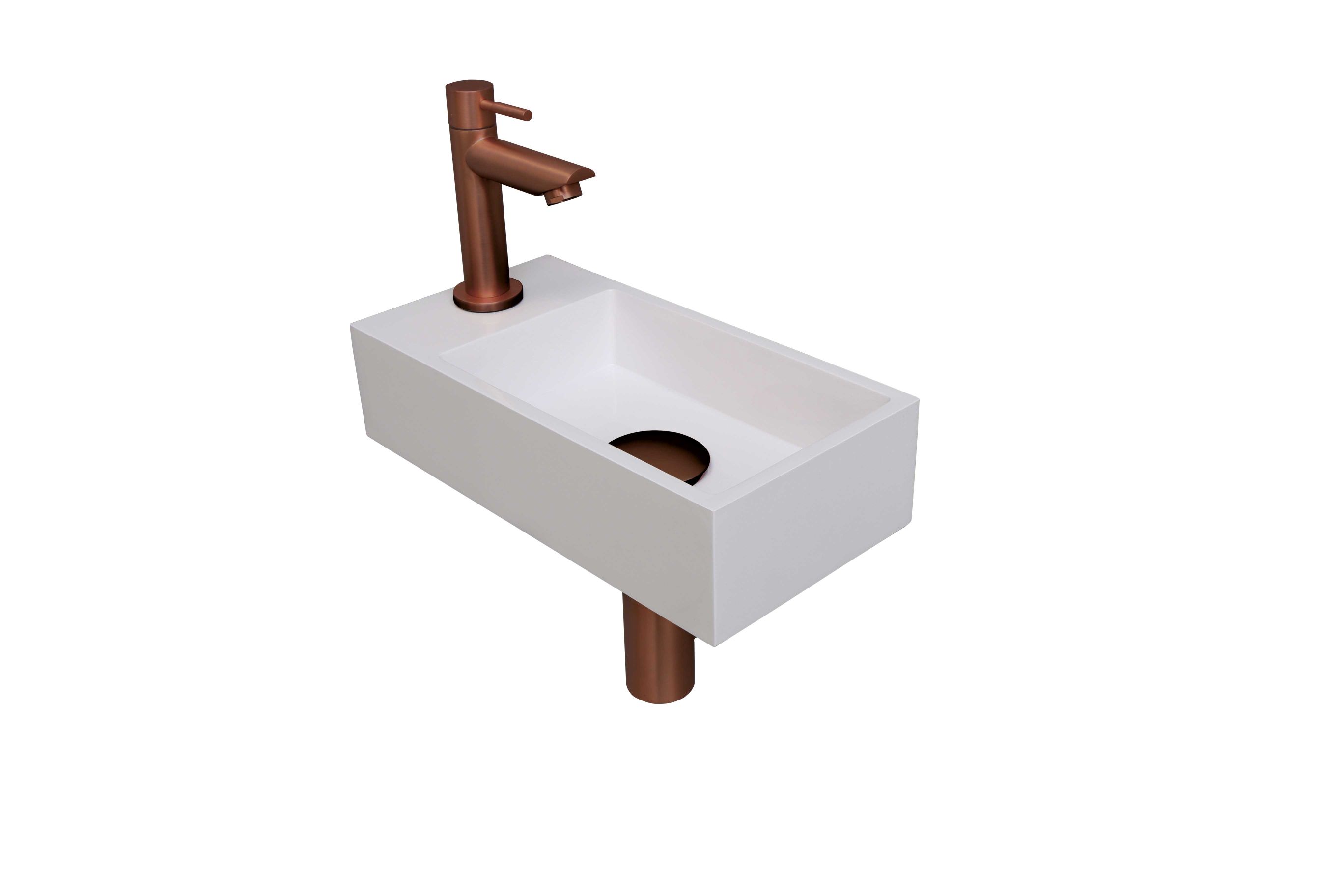 INK fonteinpack Polystone L incl. kraan sifon plug en montageset 1805146 Glans wit/mat rose goud H90xB360xD180