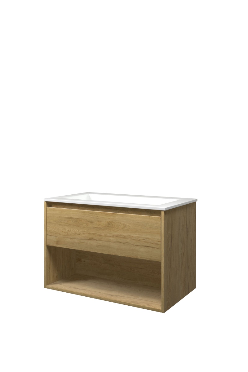 Proline set polystone Elegant wast. z. krgt. en onderk. met schap 1815942 Ideal oak/Glans wit H540xB800xD460
