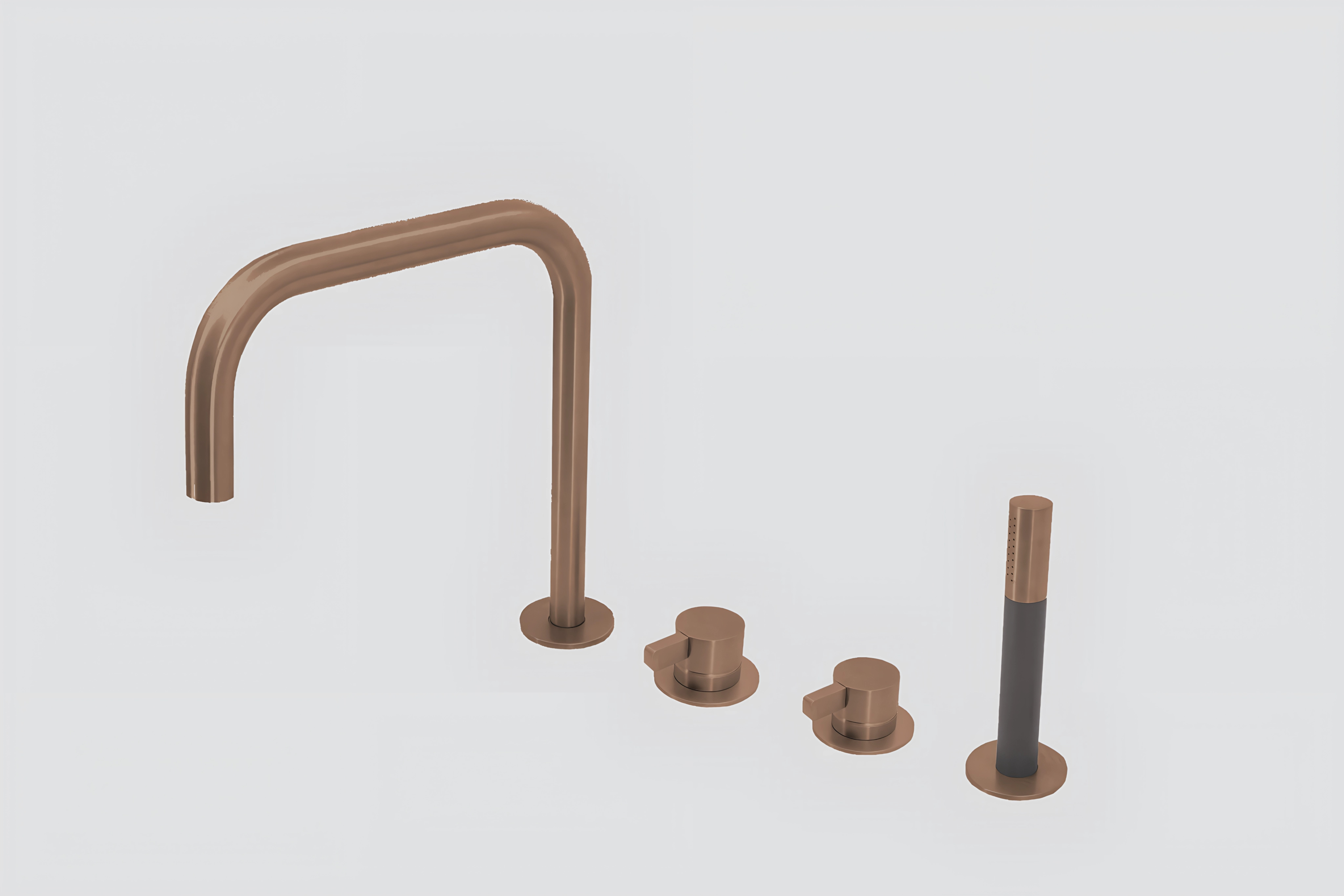 Lagoo Como Badrandcombinatie m. uitloop 2 stopkranen en handdouche CM3210BK Brushed Copper PVD