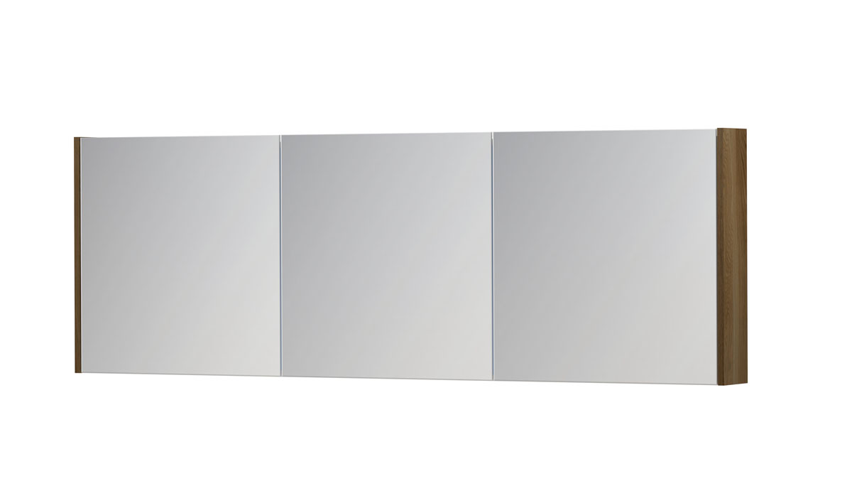 INK SPK1 spiegelkast m. 3 dubbelzijdige spiegeldeuren en stop/schak. 1110876 massief eiken Ash grey H600xB1800xD140