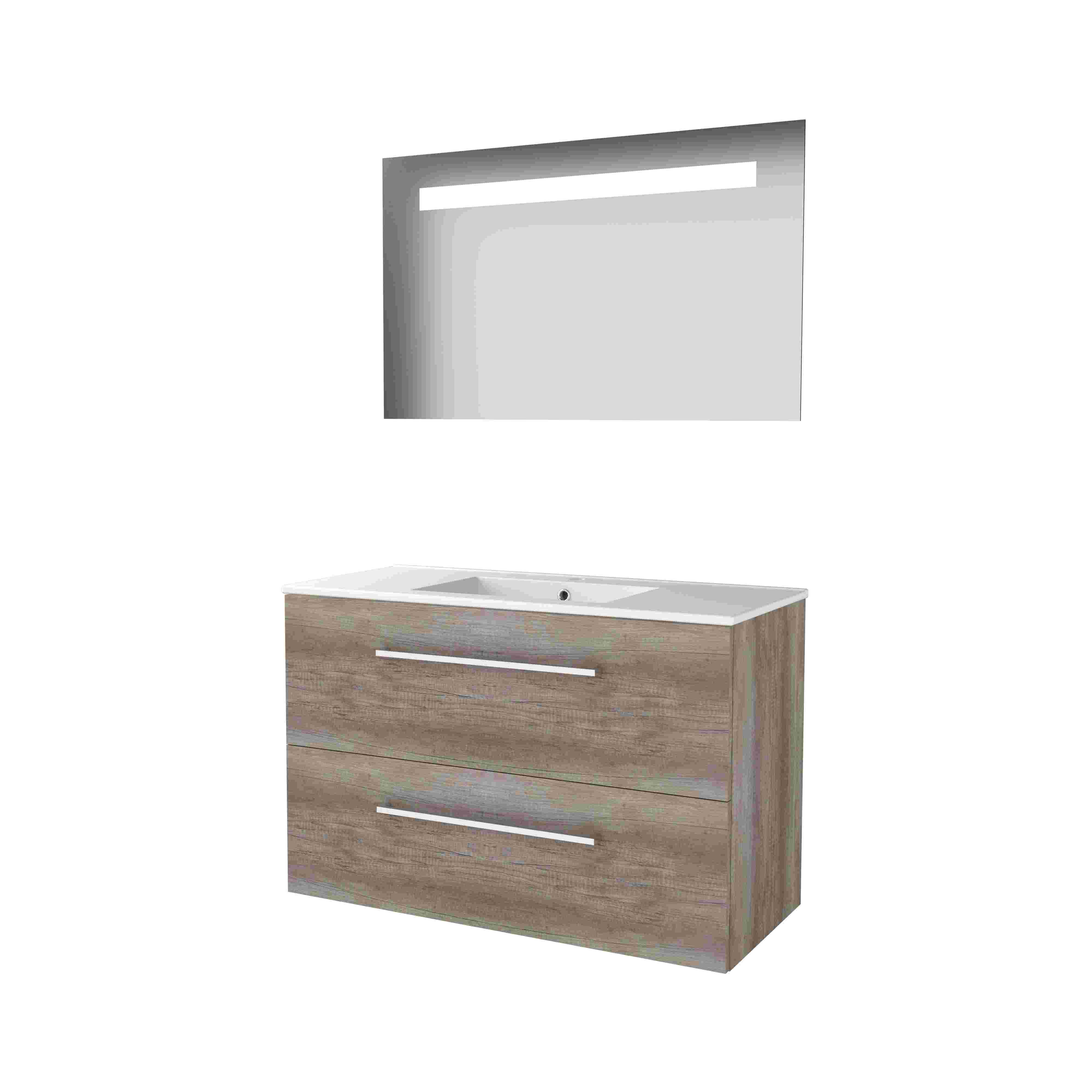 Basic Economic 46 set 100x46cm met gr. 2 la keram. wast. 1 krgt. incl. spiegel m. verl. E46GR100PSO Scotch Oak