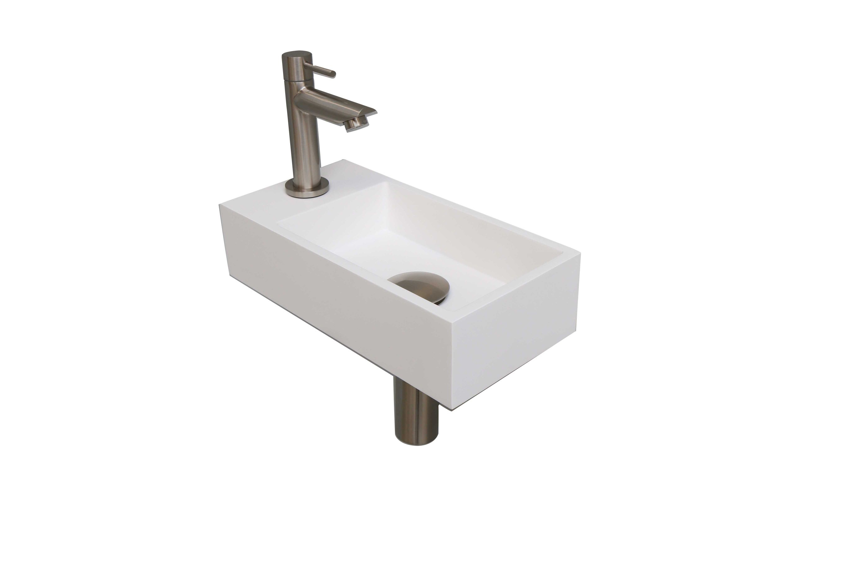 INK fonteinpack Polystone L incl. kraan sifon plug en montageset 1805167 m. wit/brushed nickel H90xB360xD180