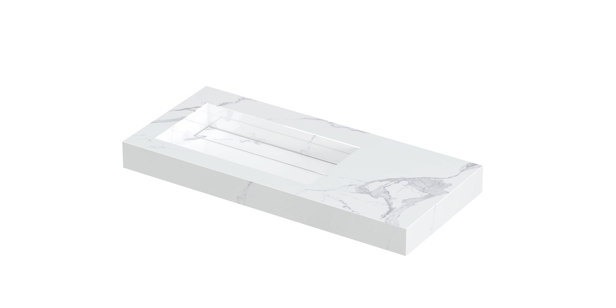 INK Pitch wast. keramische slab L m. drain + front + side skirts zonder krgt. H90xB1000xD450 Statuario glans / 210483